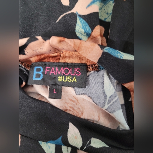 B Famous L High Low Dress Floral Flowy Racerback V Neck Stretch Fabric - Picture 4 of 5